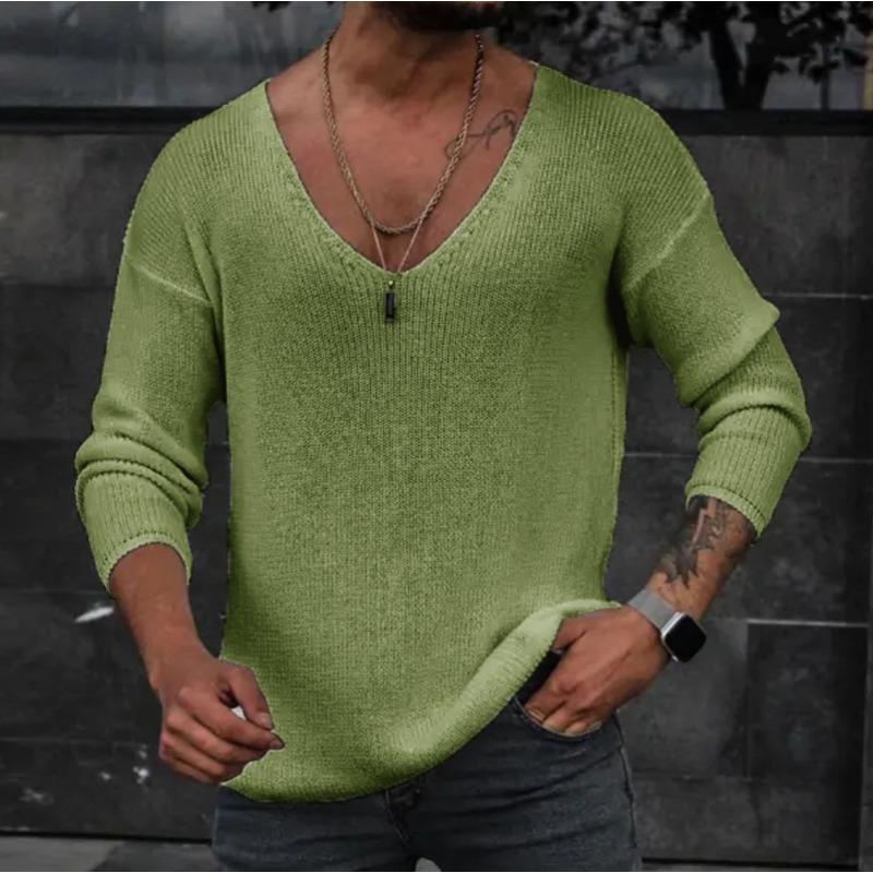 

Men’s Long Sleeve V-Neck Knit Sweater S белый