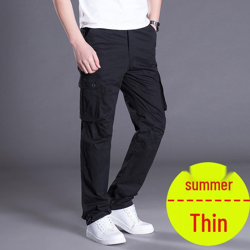 Men's Spring/Summer Trendy Casual Cargo Pants - Thick, Loose, Plus Size, Straight Leg, Multi-Pocket.