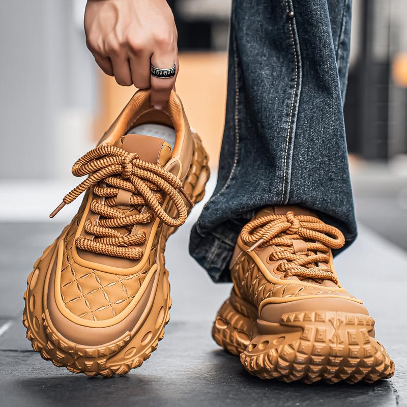 Dad Shoes Niche Autumn and Winter New Leather Thick-soled Heightening Shoes Retro Casual Sports Shoes