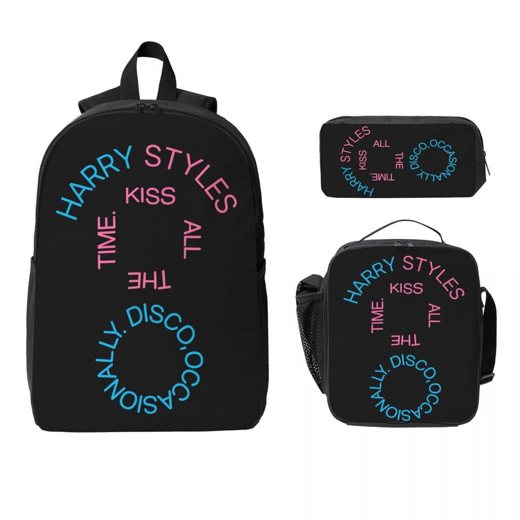 Harrys Styles Kiss All The Time Kids Backpack Lunch Box Pencil Boxes for Boys Girls Backpacks Lightweight School Bag Bookbag Set