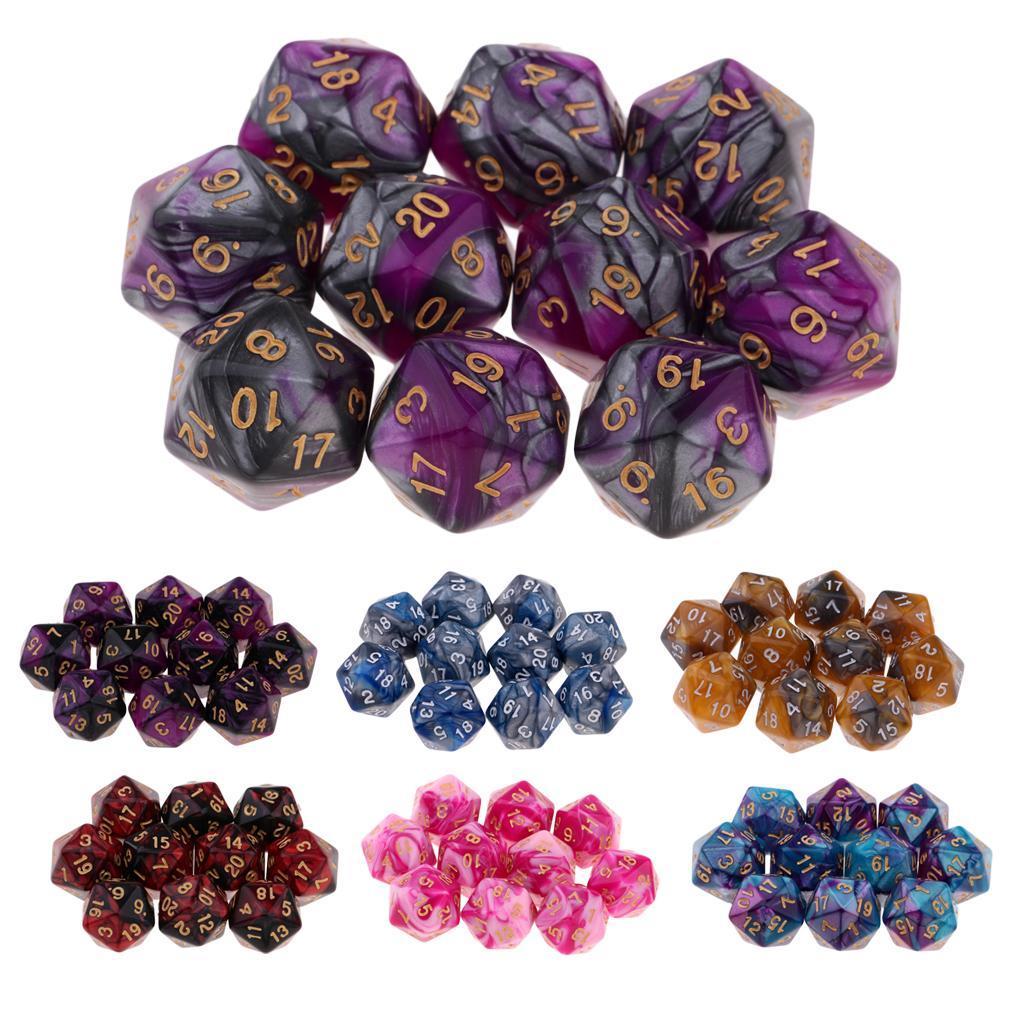 10pcs/Set D20 Colored Acrylic Polyhedral Dice 20-sided Dice Game Set Two-COLORS DND Dice Set for D&D TRPG Board Game Dice