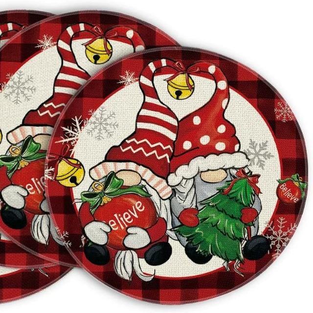 Рождественские льняные плейсматы - Грязеотталкивающие настольные салфетки для зимней кухни, столовой, домашнего декора 35.5cm&Round