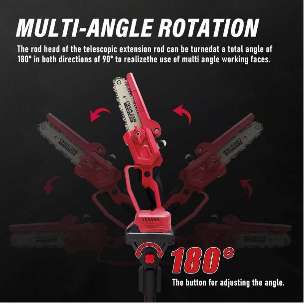 21V Cordless Pole Saw with 240cm Telescopic Pole, 6-Inch Chainsaw and 180° Rotating Head