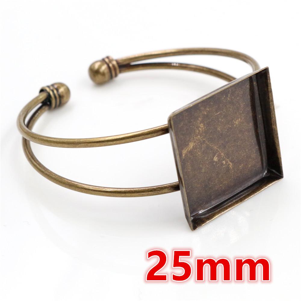 1 Piece Fit 20mm/25mm Square Cabochons Bangle Bracelet Blank Base Setting Tray Bezel DIY Jewelry Making Accessories Findings