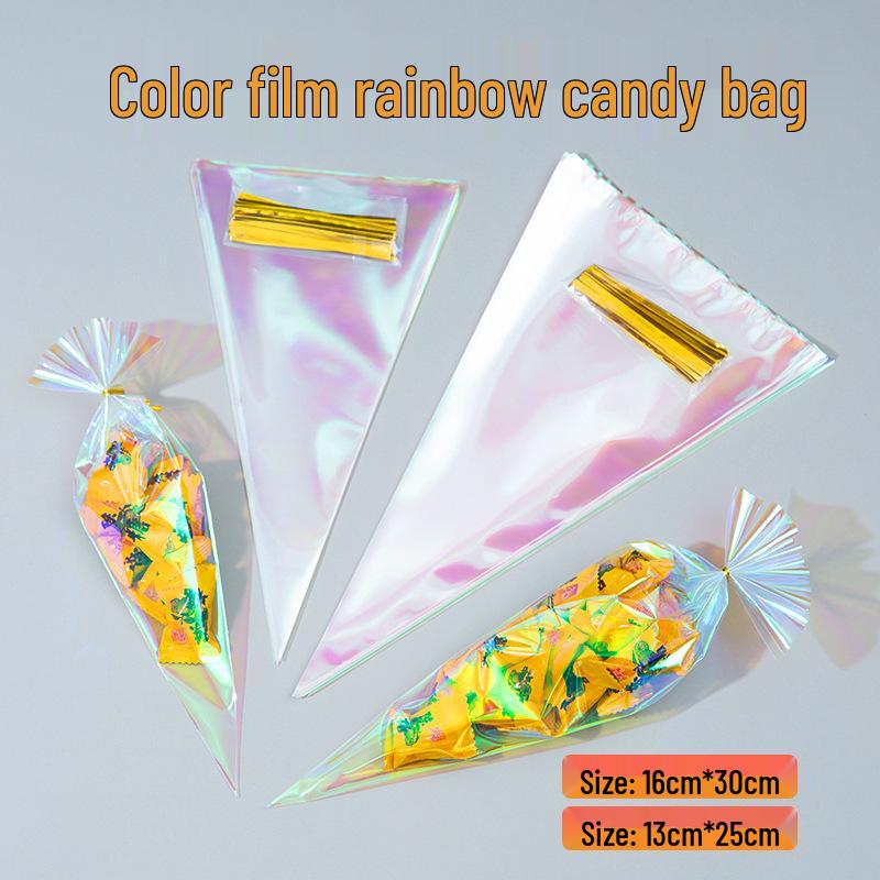 Dazzling Gradient Rainbow OPP Triangle Candy Gift Bags - 50 Pieces