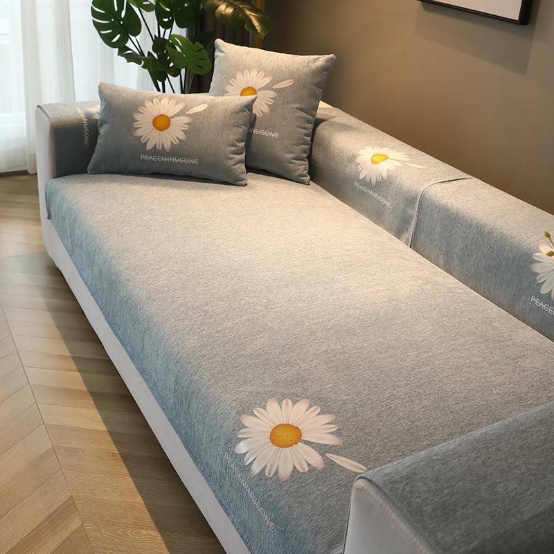 Nordisches Sofa-Handtuch Vier Jahreszeiten Chrysanthemen-Druck Sofa-Kissen Chenille Rutschfest Leder Sofasea Bezug Tuch für Wohnzimmer