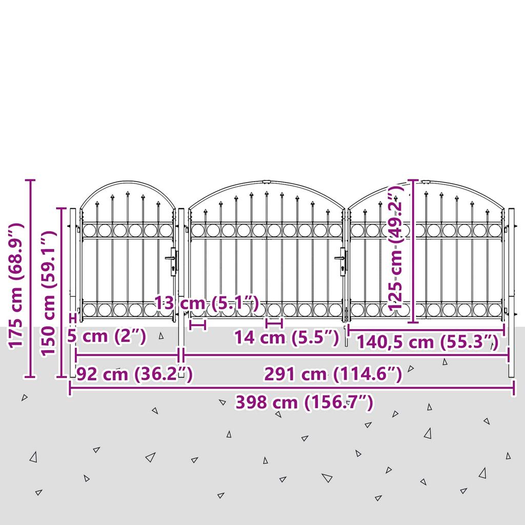 Garden Gate with Arched Top Assen Gray 4 X 1.25 M Steel