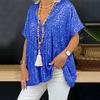 T-shirt Pullover Casual da Donna Estiva a Maniche Corte, Colore Unito, Vestibilità Larga, con Scollo a V e Paillettes