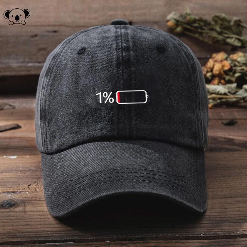 Vintage Letter Print Denim-Style Cotton Blend Baseball Cap Men Women Wide Brim Flat Top Hat