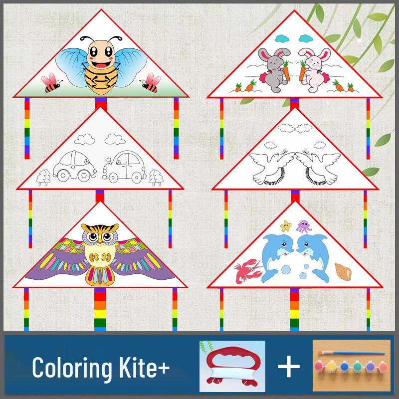 Children s DIY Coloring Kite Set 30m Line Board + 6 Paints + Brush
