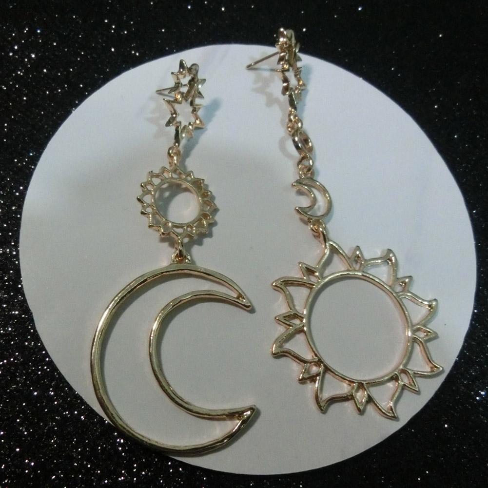 Women Stylish Sun Moon Asymmetric Earrings Simple Long Tassel Earrings
