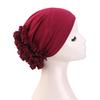 Women's breathable elastic chiffon hat with large flowers Solid color thin bottom cap  Islamic Head Wrap African Bandana Head