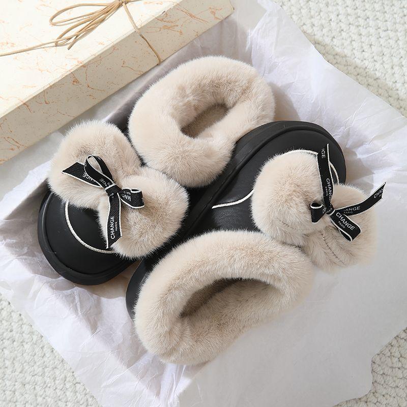 EVA cotton slippers women waterproof leather drag thickened bow cute fluffy slippers home slippers EVA slack