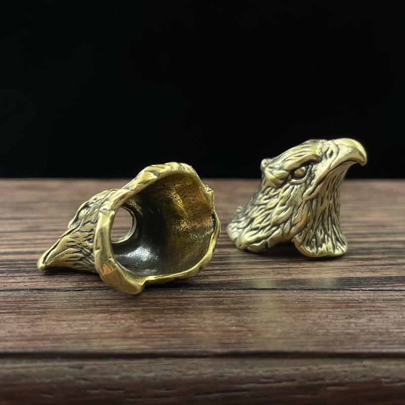 Premium Vintage Brass 3D Eagle Head Paracord Bead EDC Keychain Knife Pendant Decor for Backpack Accessories