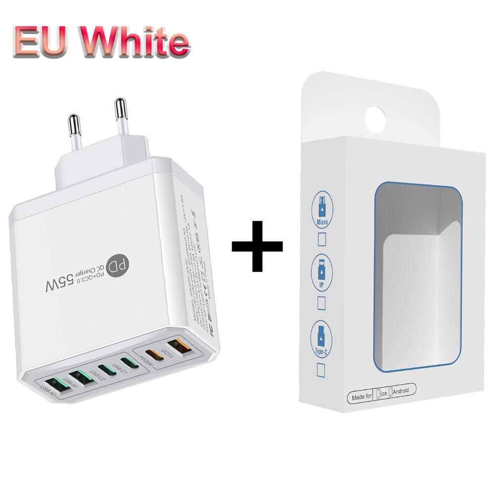 55W QC 3.0 Six-Port Fast Mobile Charger with PD, USB Ports, EU/US/UK Compatibility