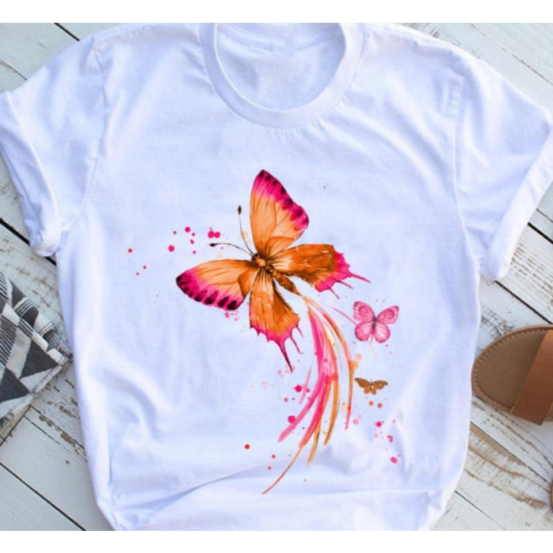Short Sleeved Butterfly Tree Casual Short Sleeved Women's Casual 3D T-shirt Women's T-shirt