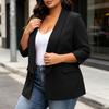 Women's Plus Size Color Casual with Lapel, Padded Shoulders, Three-Quarter Sleeves and Pockets