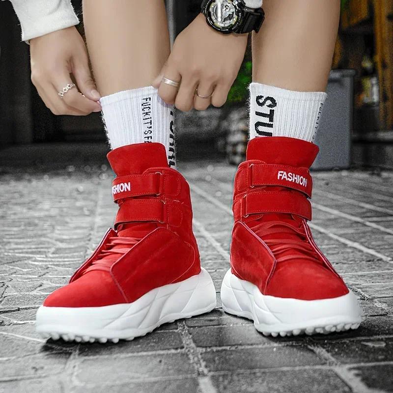 Fashion High Top Red Men's Winter Shoes 2025 Designer Casual Shoes Boots for Men Comfortable Suede Mens Shoes zapatos de hombre