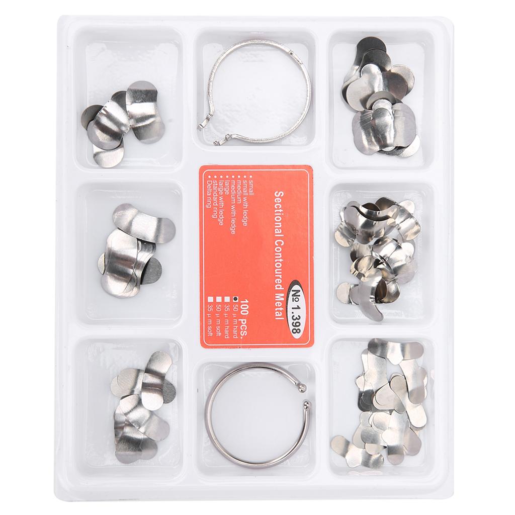 100pcs Steel Dental Sectional Contoured Matrices with 2 Rings Dental Supplies Accessory