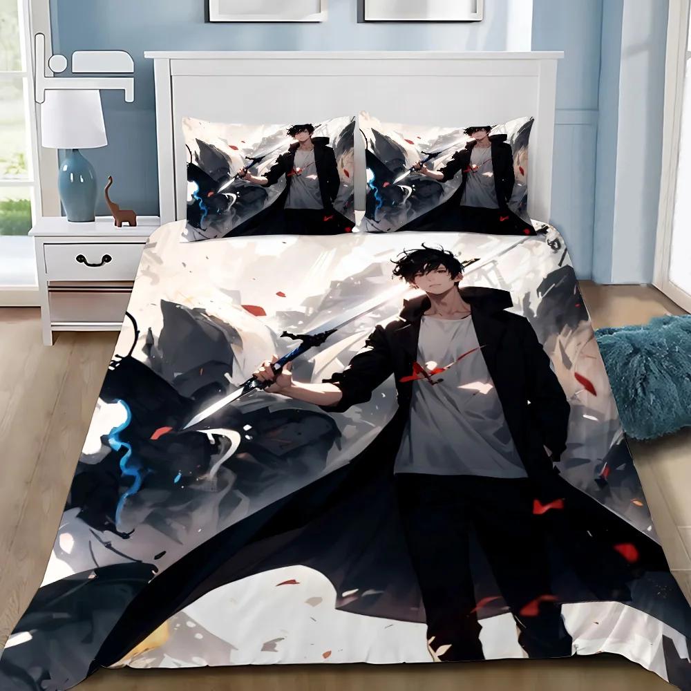 Anime Solo Leveling Duvet Cover Pillowcase Bedding Set Adult Boy Girl Bedroom Decoration Children Gift Single Double Large Size