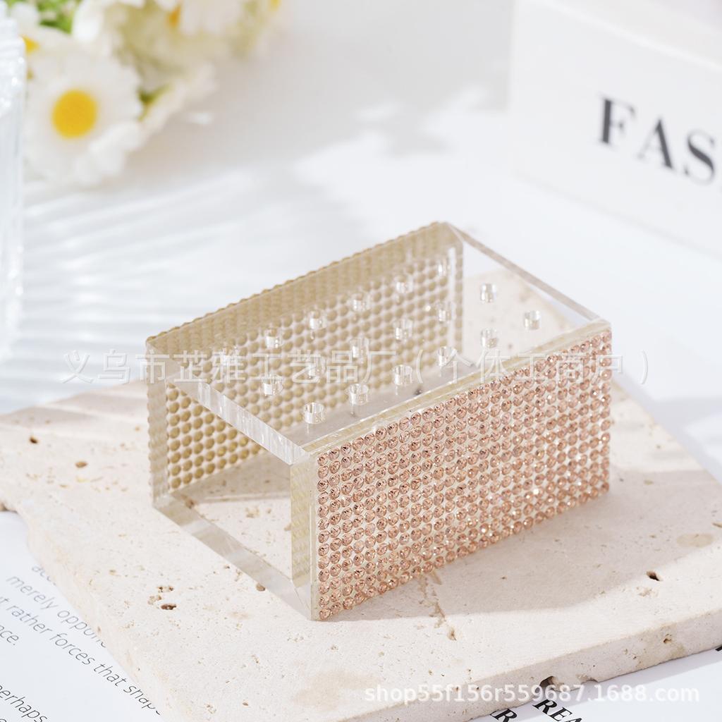 18-Hole diamond-encrusted acrylic grinding head box acrylic jewelry storage box ins simple acrylic