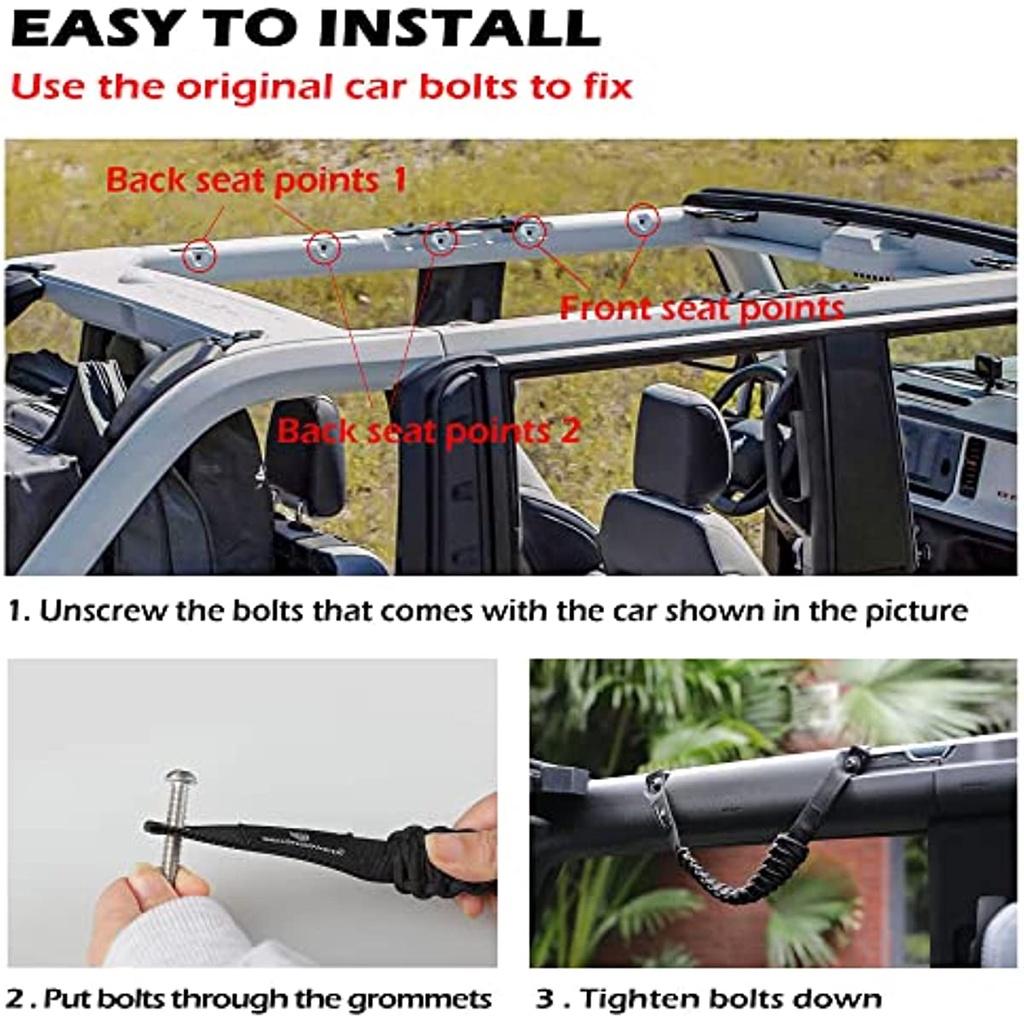 Lot de 4 poignées d'appui pour arceau de sécurité compatibles avec Ford Bronco 2021 2022 2023 2/4 porte en paracorde, accessoires d'intérieur Bronco (Ne convient pas à Bron