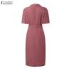 ZANZEA Women Casual Turn Down Collar Short Sleeve Sheath Dress