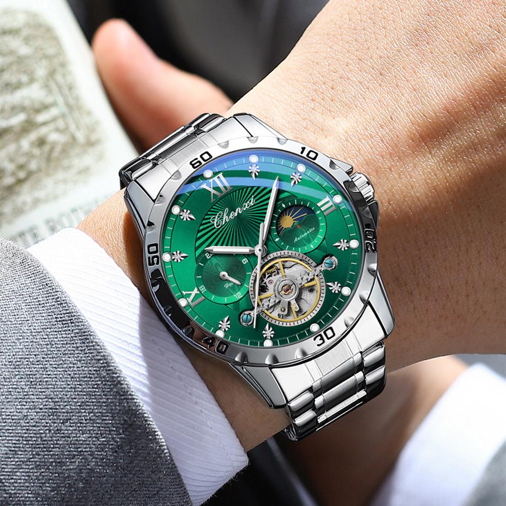 Men' s Watches Fashion Automatic Self- winding Mechanical Watch for Man Sapphire Mirror Moon Phase