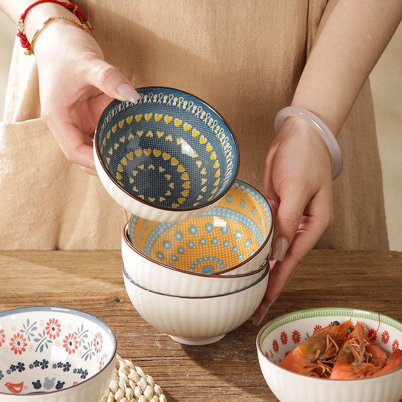 6pcs Japanese Style Ceramic Bowls – Minimalist Tableware Set for Home, Kitchen, Soup, and Rice Serving