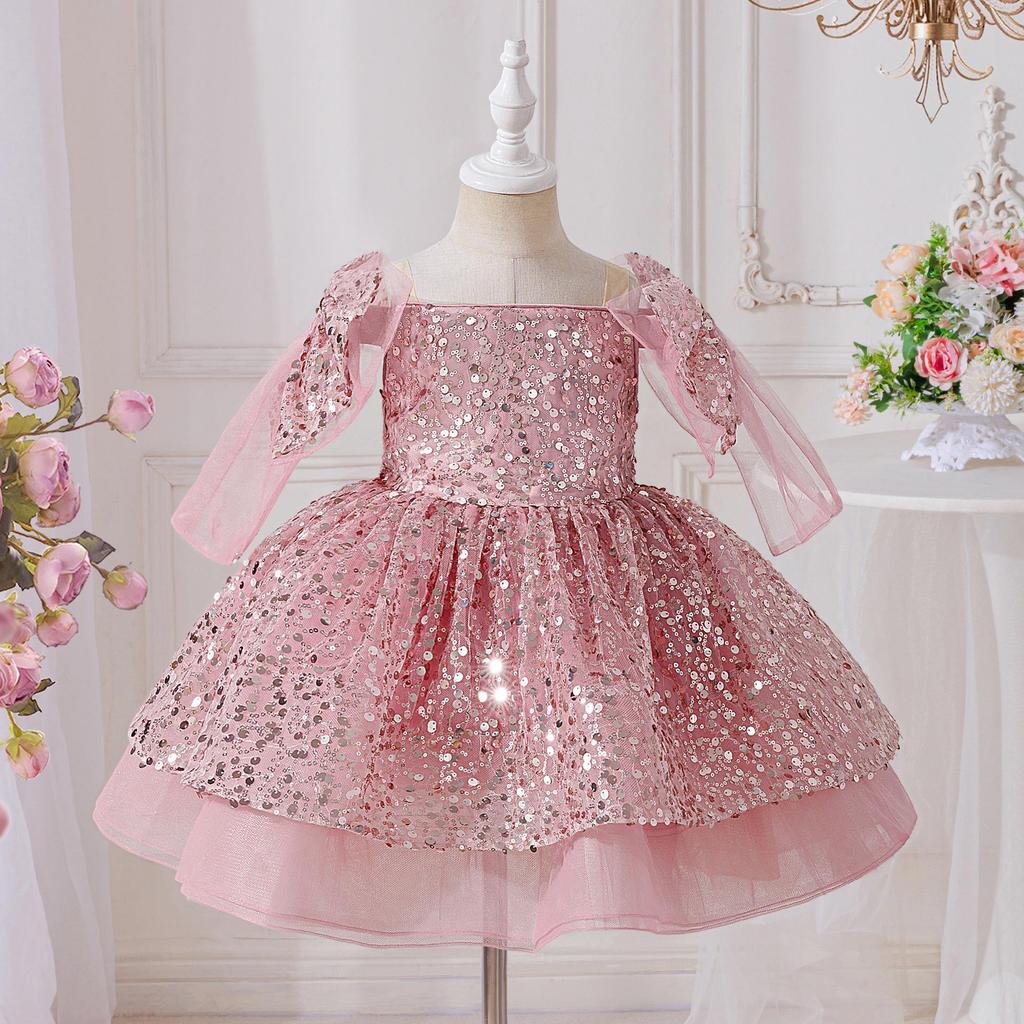 Girls' 2026 Formal Mesh Princess Dress with Big Bow and Puffy Skirt, Ideal for Runway and Performances.