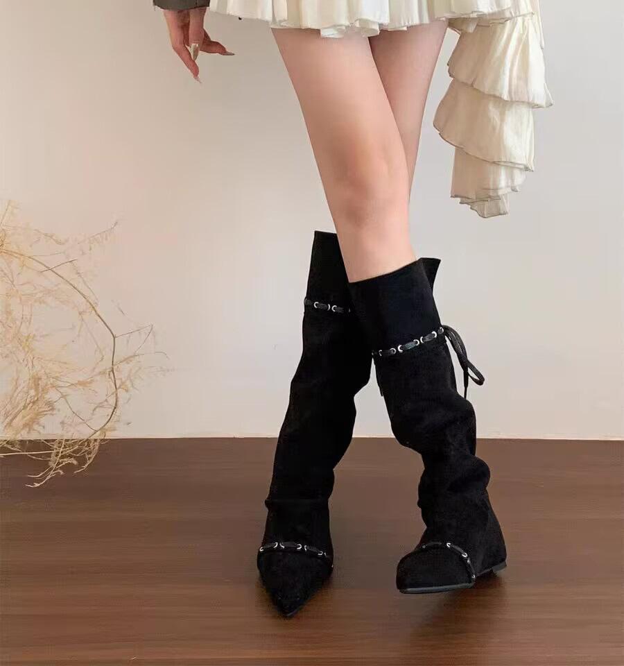 Wasteland Spice Girls Western Cowboy Boots Women's Autumn 2025 New Fashion Versatile Casual Skinny Pile Boots