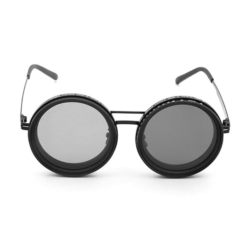 Retro Steampunk Round Polarized Sunglasses with UV400 Protection Adjustable Dimming Glasses for Men & Women Unisex
