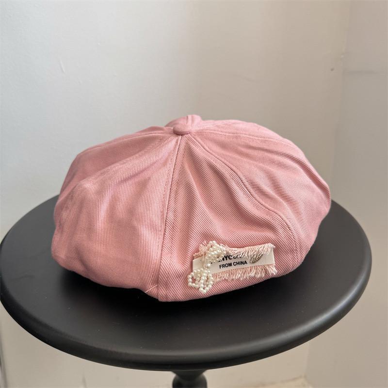 Ins Style Denim Beret Hat With Pearl Embellishments Cute And Stylish Headwear For Women