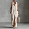 Women's Summer Cotton Linen Shirt Dress Sleeveless Button Down Hooded Maxi Dress Casual Tunic Beach Sundress