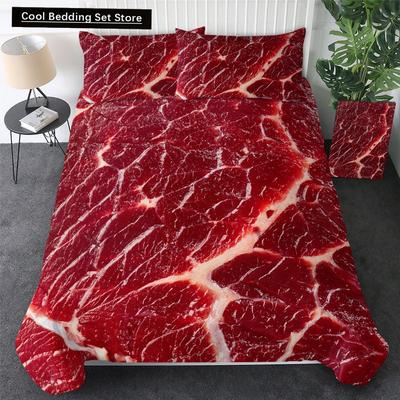 Essen Rindfleisch Bettwäsche Set 3D Frisches Fleisch Bettbezug King/Queen Größe Köstliche Meeresfrüchte Sashimi Hähnchenschenkel Steak Realistischer Bettdeckenbezug