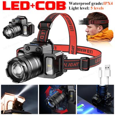 60W T-51 USB-aufladbare Stirnlampe LED COB Superhelle Stirnlampe Bewegungssensor-Scheinwerfer Zoombares Stirnlicht für Camping im Freien
