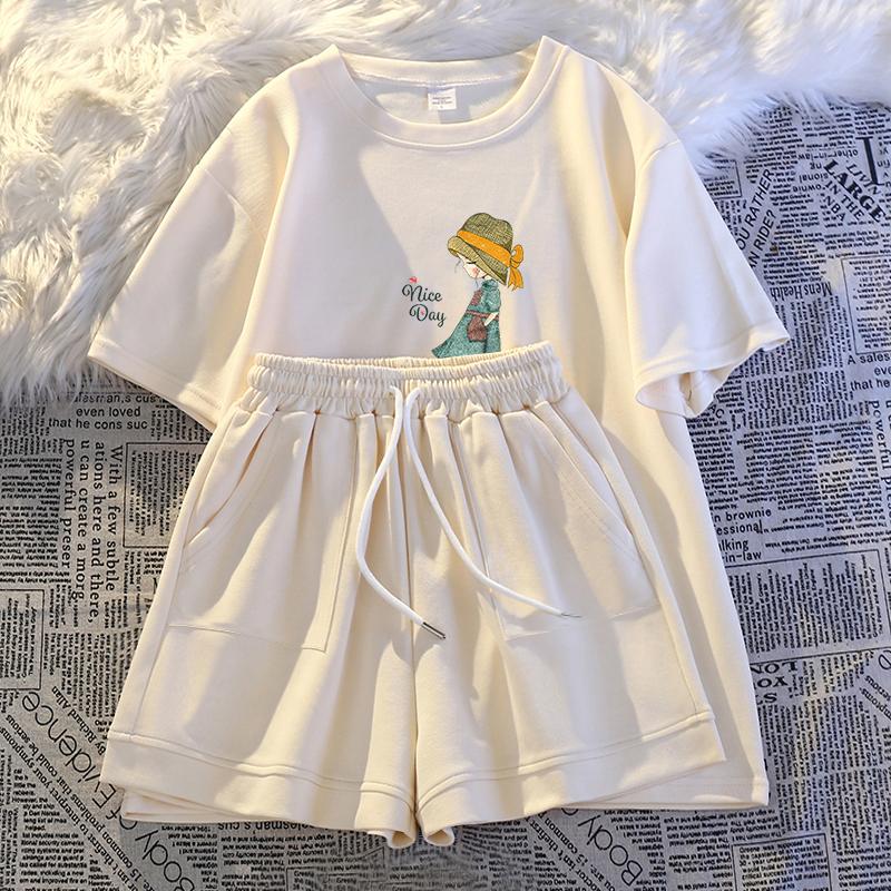 2025 Summer Korean Harajuku Short-sleeve T Shirt and Shorts Y2k Running Two-piece Set Young Girl Academic Style Casual Loose Sports Suits for Women