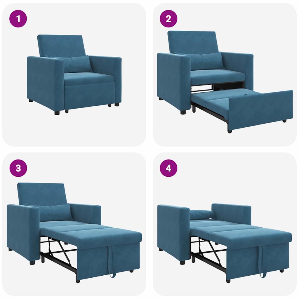 Extendable Single Sleeper Sofa with Wheels Blue Velvet