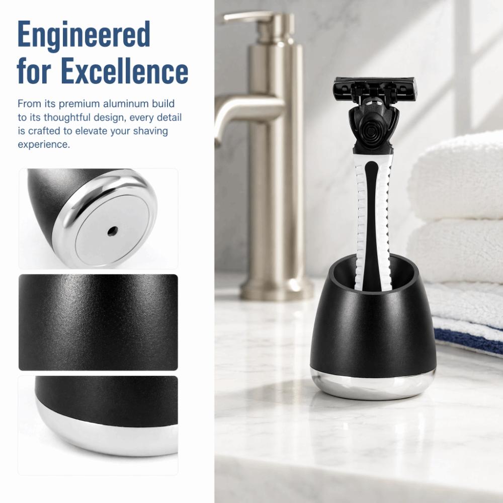 Aluminum Shaver Holder Black and Silver Shaving Razors Holder Bathroom Washroom