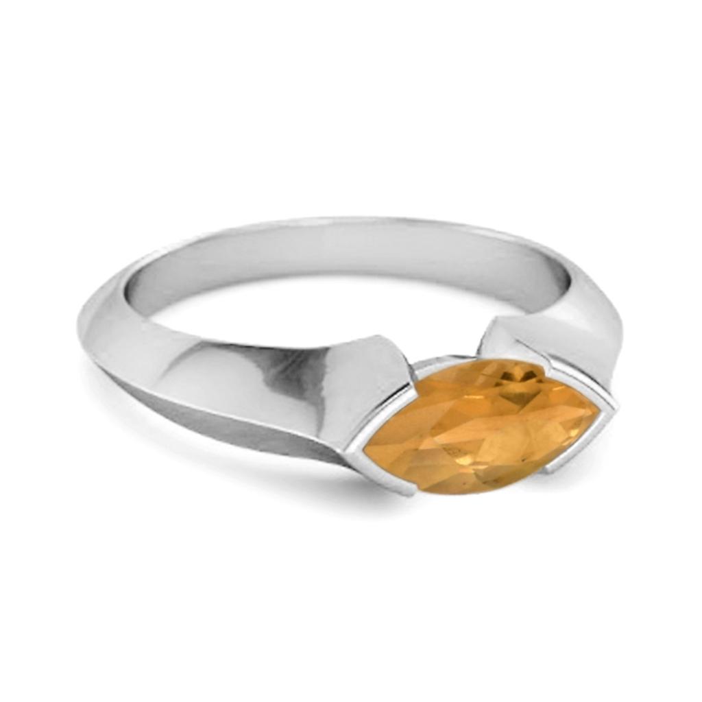 Citrine Marquise Shape Solitaire Ring - 925 Sterling Silver