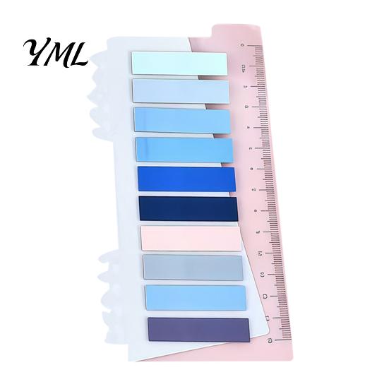 Morandi Color Page Markers Index Sticker Tabs with Built-in Scale Ruler, Transparent Office Document Dividers PET Markers, Compact Writable