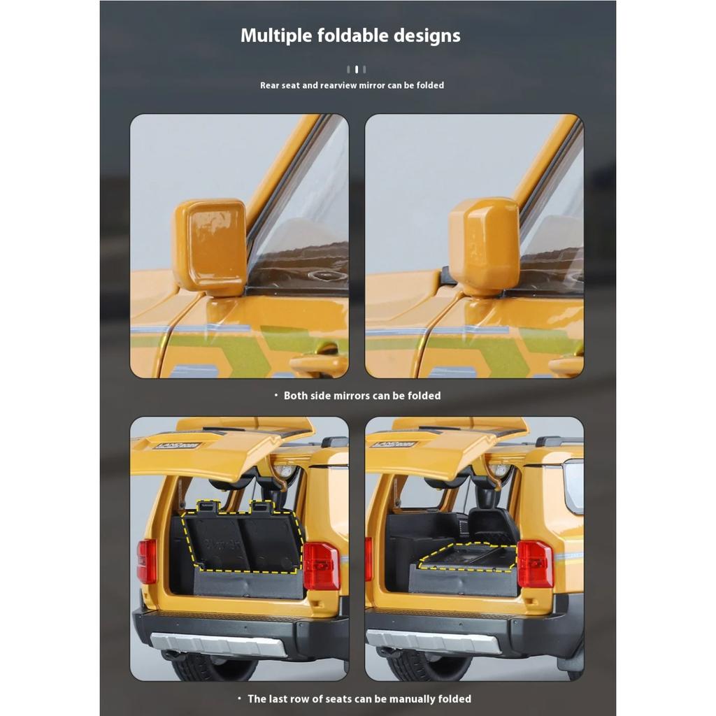 1/24 Toyota Prado LC250 Automobile Model Metal Die Cast Simulation Sound Light Seat Foldable Boys Birthday Gift Children's Toys
