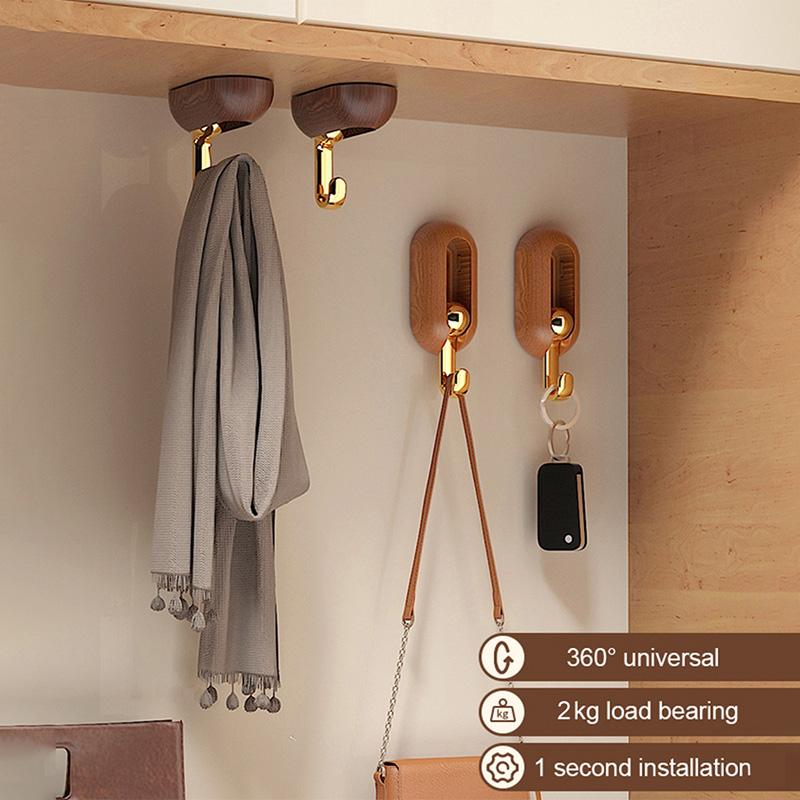 4PCS Self Adhesive 360° Rotating Wall Hook Strong Without Drilling Coat Bag Bathroom Door Kitchen Towel Hanger Hooks Home Storage