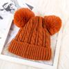 Winter Double Fur Ball Woolen Hat for Women Korean Style Solid Color Cute Fashionable Cold Proof Hat Warm Knitted Hat