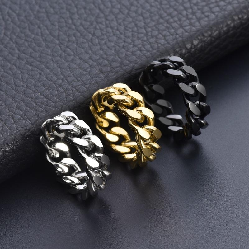 Titanium Steel Cuban Chain Ring Punk Personalized Adjustable Open Ring Minimalist Trendy Men Hipster Jewelry Birthday Holiday Gift