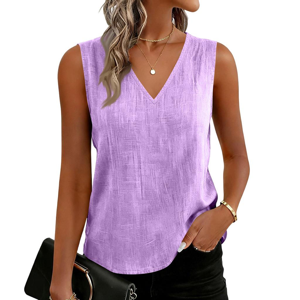Damen Farbige Baumwoll-Leinen-Camisole Locker Ärmellos Vielseitiges Unterziehoberteil
