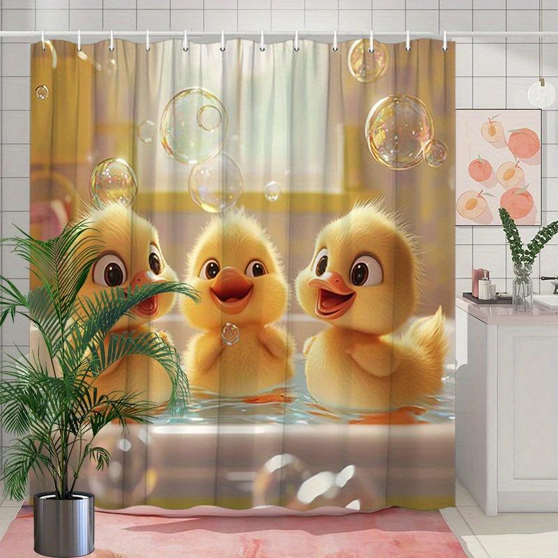 Playful Ducks Shower Curtain - Heartwarming Bath Time, Polyester, 12 Hooks, 70.8x70.8 Inches, Adorable Design, Machine Washable