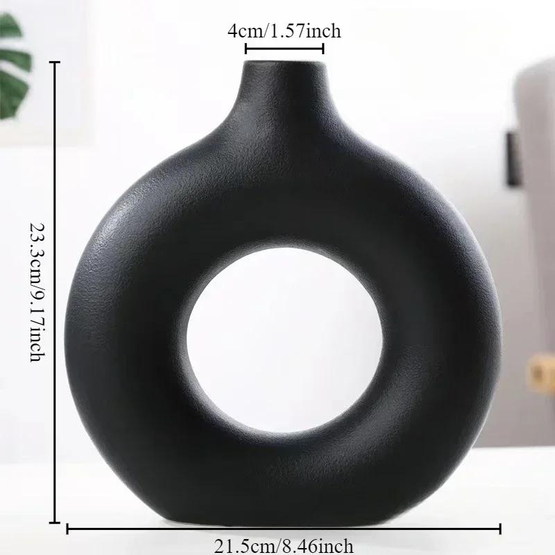 Creative Donut Shape Ceramic Vase Nordic White Circular Hollow Flower Vase Home Office Desktop Living Room Decoration Flower Pot