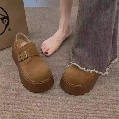 Damskie wiosenne nowe modne wszechstronne retro małe pojedyncze buty na grubej podeszwie podwyższającej