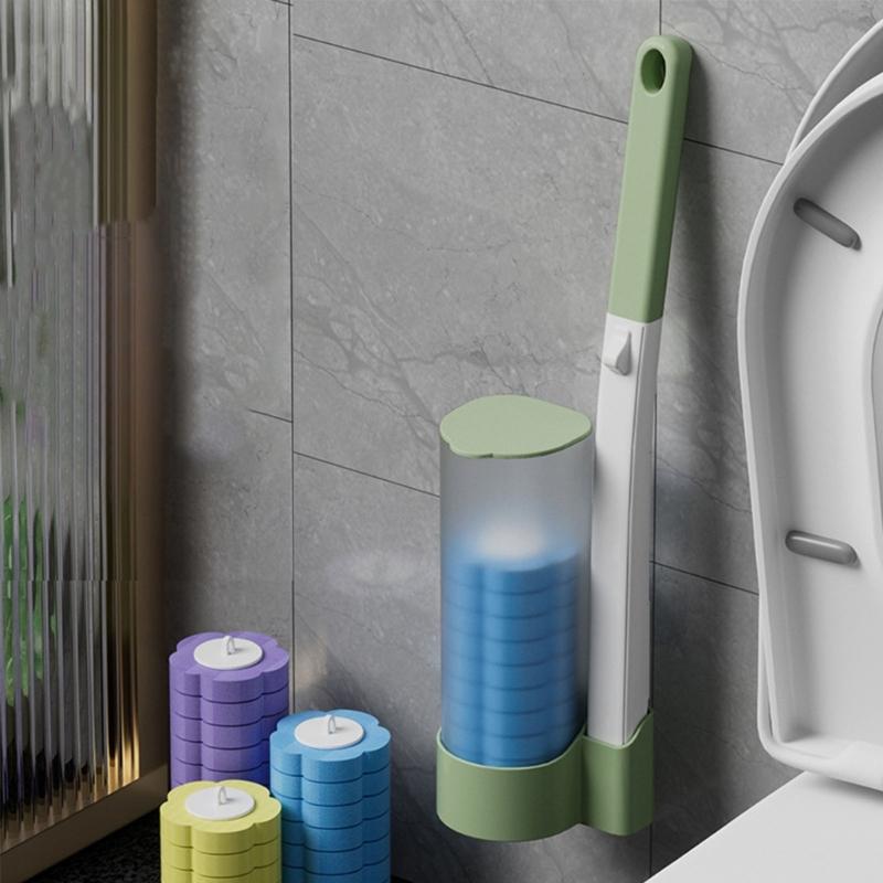 Disposable Toilet Brush Set Portable for Travel, Hotels, and Public Restrooms with Refill Sponge Heads